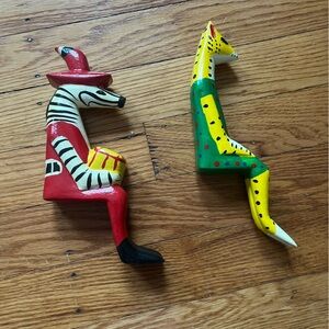 Set of painted wooden animal shelf sitters
